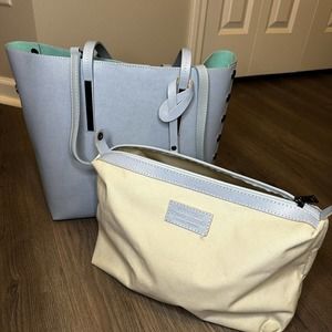 Vera Pelle Large Handbag Genuine Leather Made in Italy Light Blue